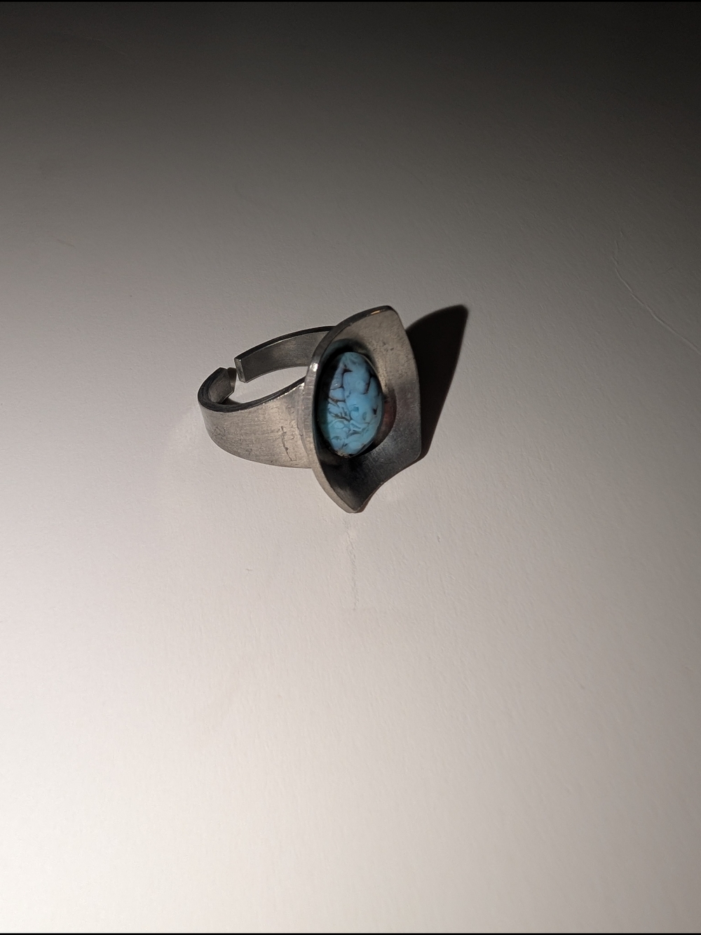 VTG Jorgan Jensen Pewter Ring - Turquoise Stone - Picture 2 of 5